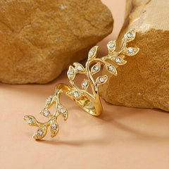 Women Sweet Artificial Diamond Leaf Branch Open Ring