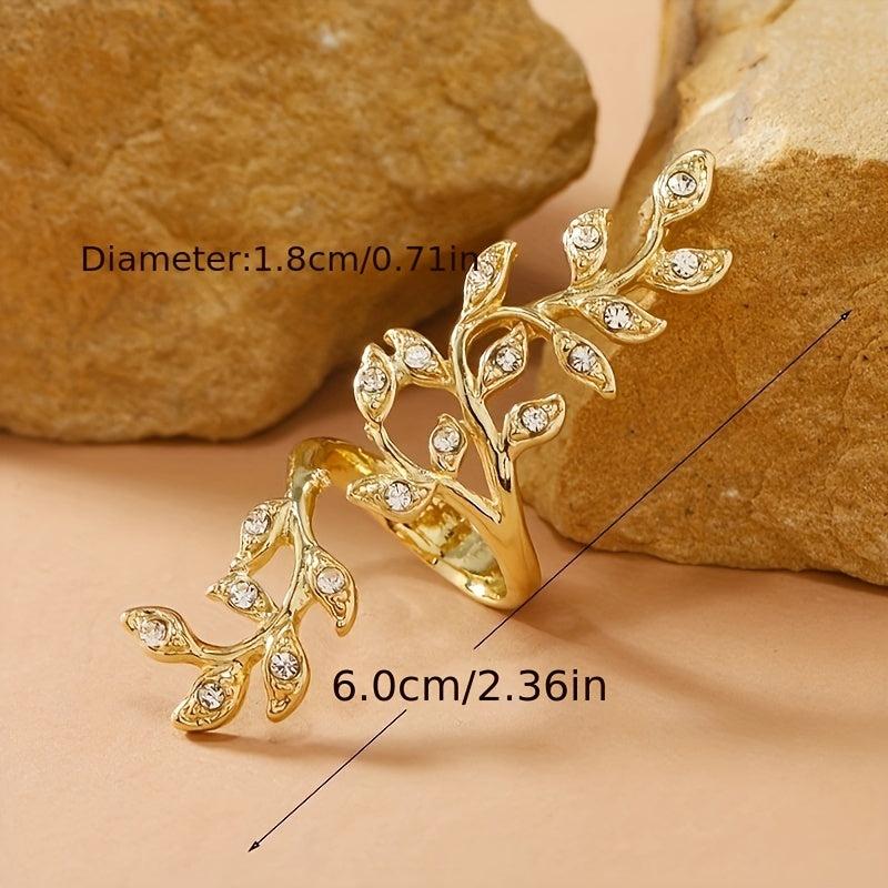 Women Sweet Artificial Diamond Leaf Branch Open Ring