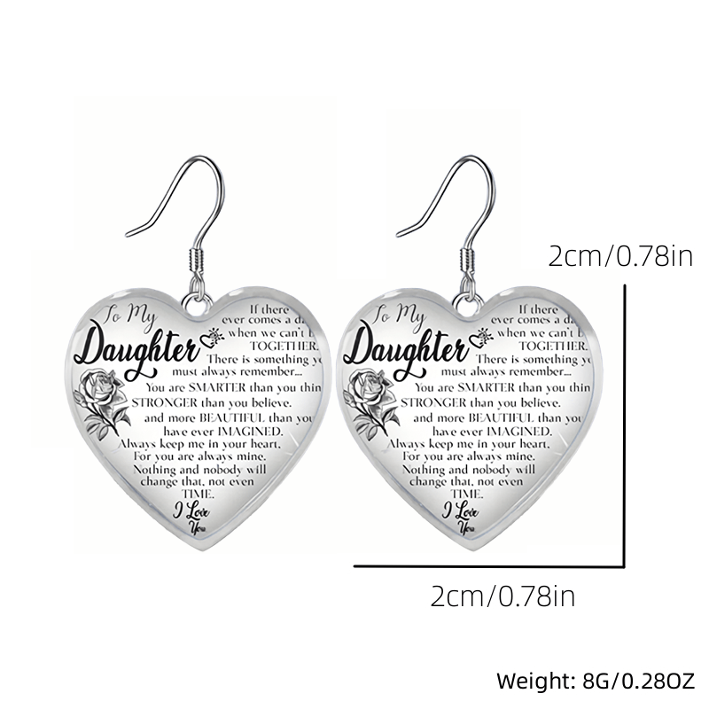 Heart Glass Pendant Earrings, Rose Design, Graduation Gift