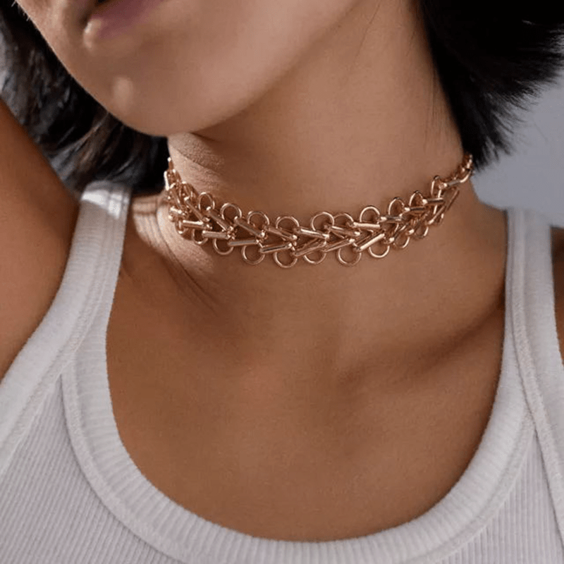 Metallic Choker Hollowed Circle Punk Chain