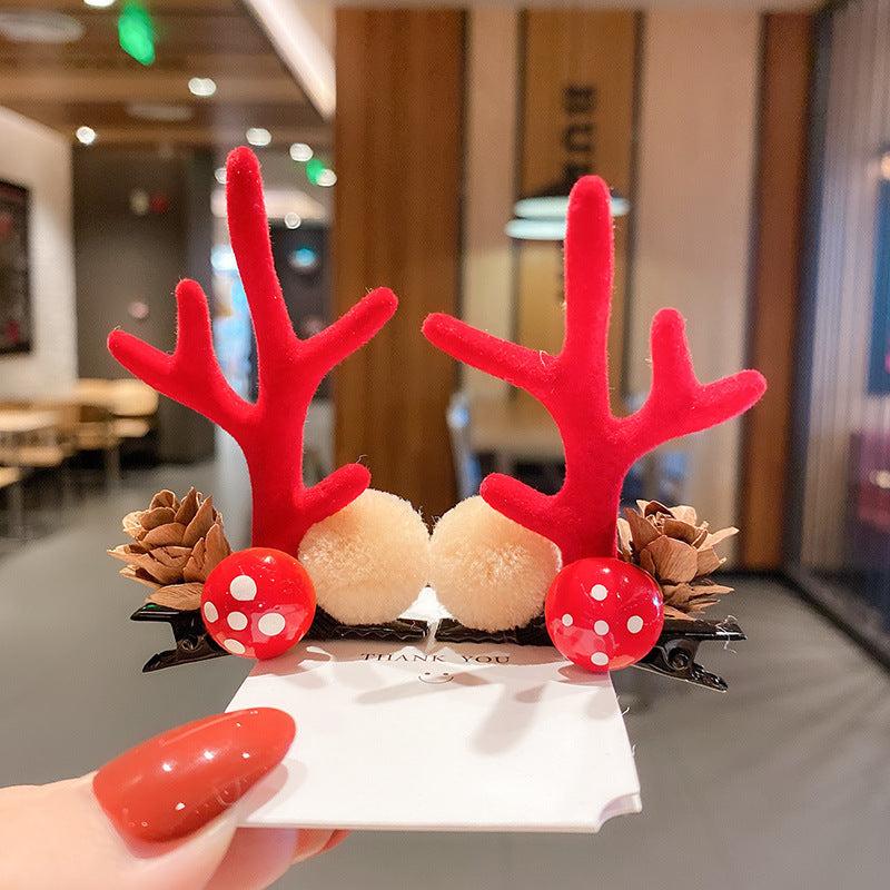 Christmas Hair Clips Baby Headwear Butterfly Knot Deer Horn Hair Accessories