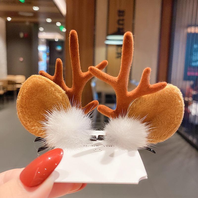 Christmas Hair Clips Baby Headwear Butterfly Knot Deer Horn Hair Accessories