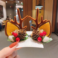 Christmas Hair Clips Baby Headwear Butterfly Knot Deer Horn Hair Accessories