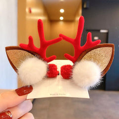 Christmas Hair Clips Baby Headwear Butterfly Knot Deer Horn Hair Accessories