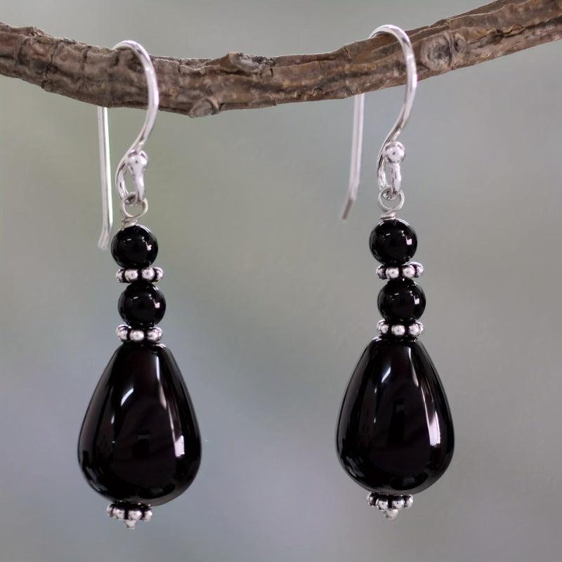 Vintage Silvery Water Drop Pendant Earrings