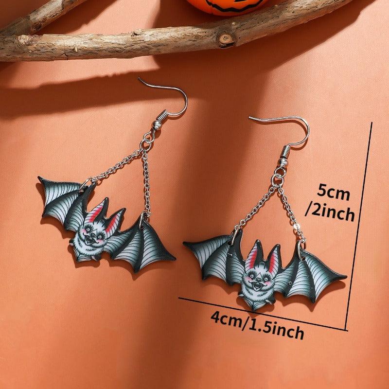 Gothic Punk Dark Bat Pendant Chain Earrings Hip Hop Ear Jewelry