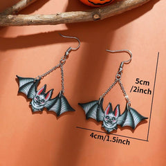 Gothic Punk Dark Bat Pendant Chain Earrings Hip Hop Ear Jewelry