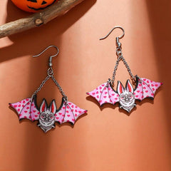 Gothic Punk Dark Bat Pendant Chain Earrings Hip Hop Ear Jewelry