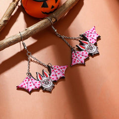 Gothic Punk Dark Bat Pendant Chain Earrings Hip Hop Ear Jewelry