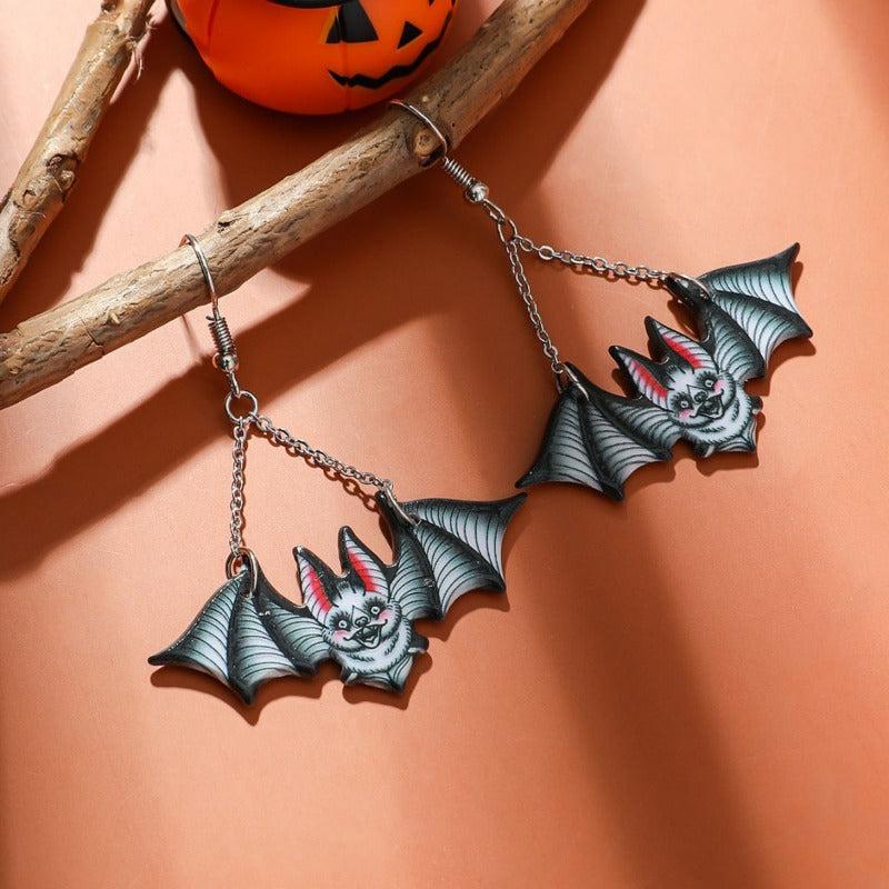 Gothic Punk Dark Bat Pendant Chain Earrings Hip Hop Ear Jewelry