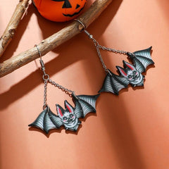 Gothic Punk Dark Bat Pendant Chain Earrings Hip Hop Ear Jewelry