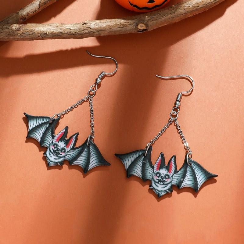 Gothic Punk Dark Bat Pendant Chain Earrings Hip Hop Ear Jewelry