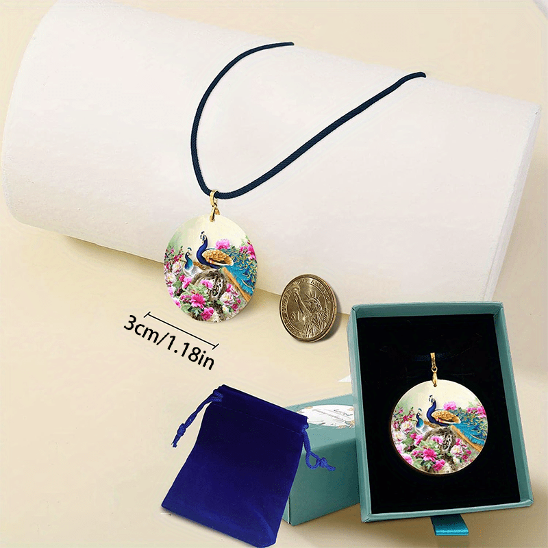 Peacock Pattern Pendant Necklace Adjustable Chain Necklace
