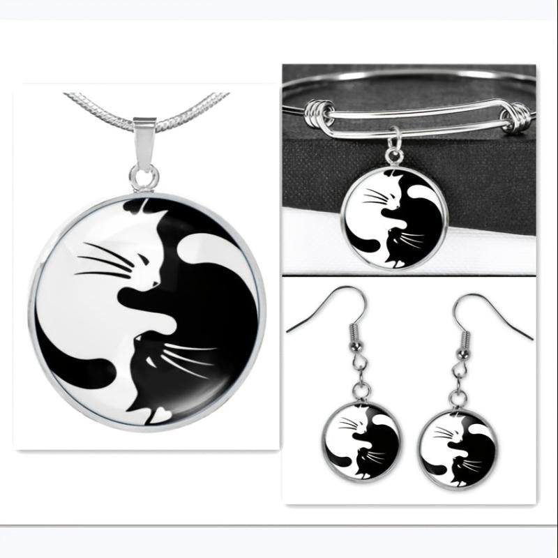 Yin Yang Cat Drop Glue Pendant Necklace
