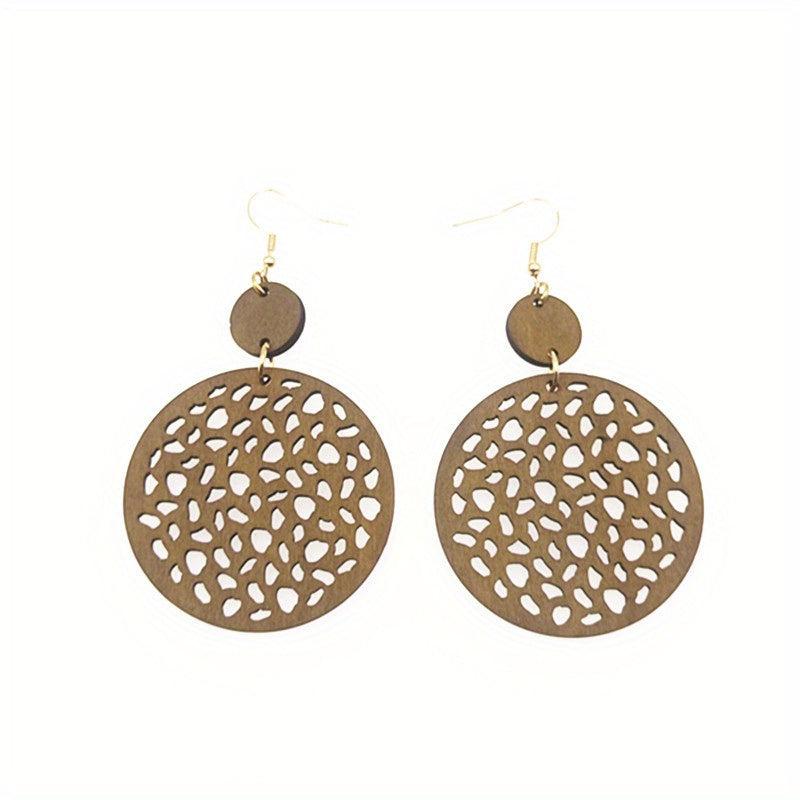 Boho Vintage Wood Chip Earrings