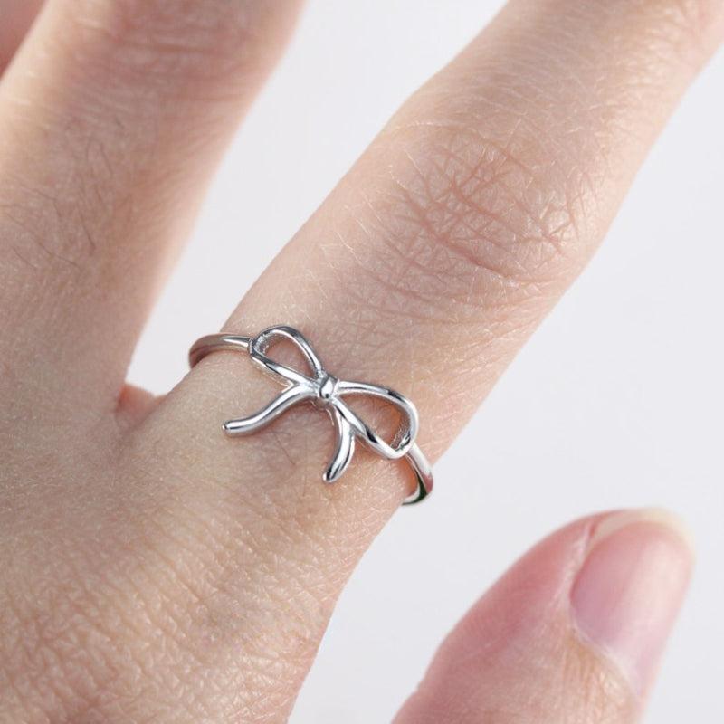 Silvery Plated Bow Ribbon Ring Casual Party Jewelry