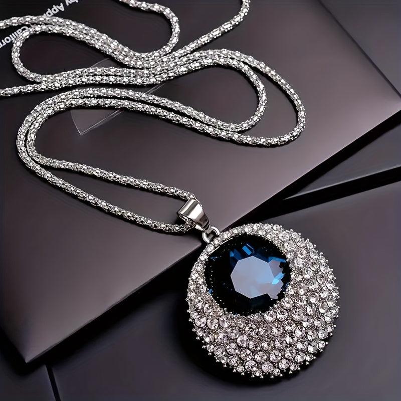 Long Crystal Round Necklace for Wedding Dinner Party
