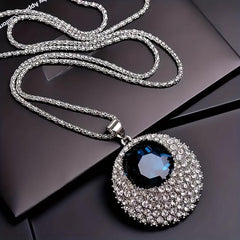Long Crystal Round Necklace for Wedding Dinner Party