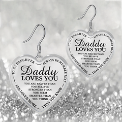 Daddy Loves You Heart Glass Pendant Earrings Graduation Party Gift