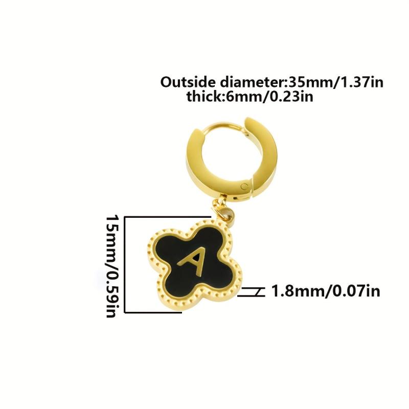 Lucky Four Leaf Grass Earrings Letter D Stainless Steel Women