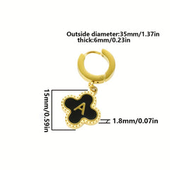 Lucky Four Leaf Grass Earrings Letter D Stainless Steel Women