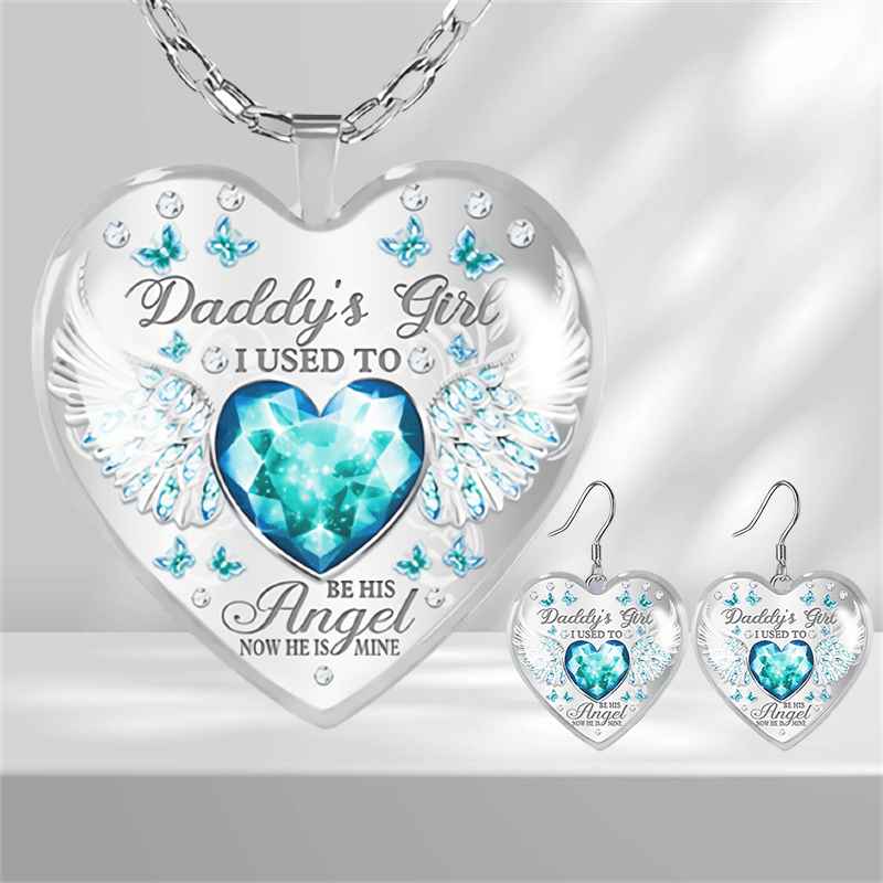 Sapphire & Wing Glass Pendant Earrings Graduation Birthday Gift