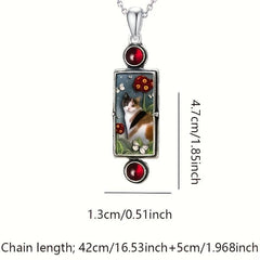 Retro Kitten Pendant Necklace Cat Pattern Pendant With Red Faux Gemstone