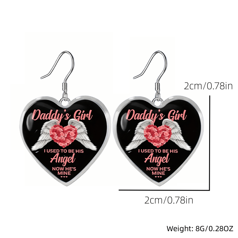 Pink Gemstone & Wing Heart Glass Pendant Earrings for Girls
