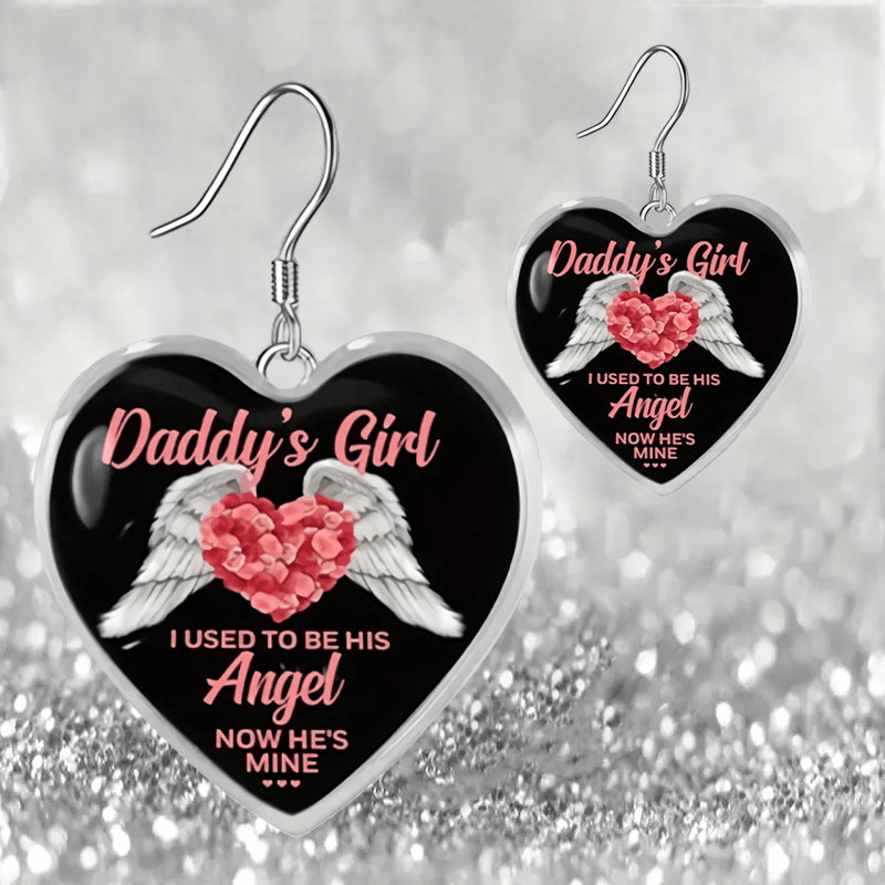 Pink Gemstone & Wing Heart Glass Pendant Earrings for Girls