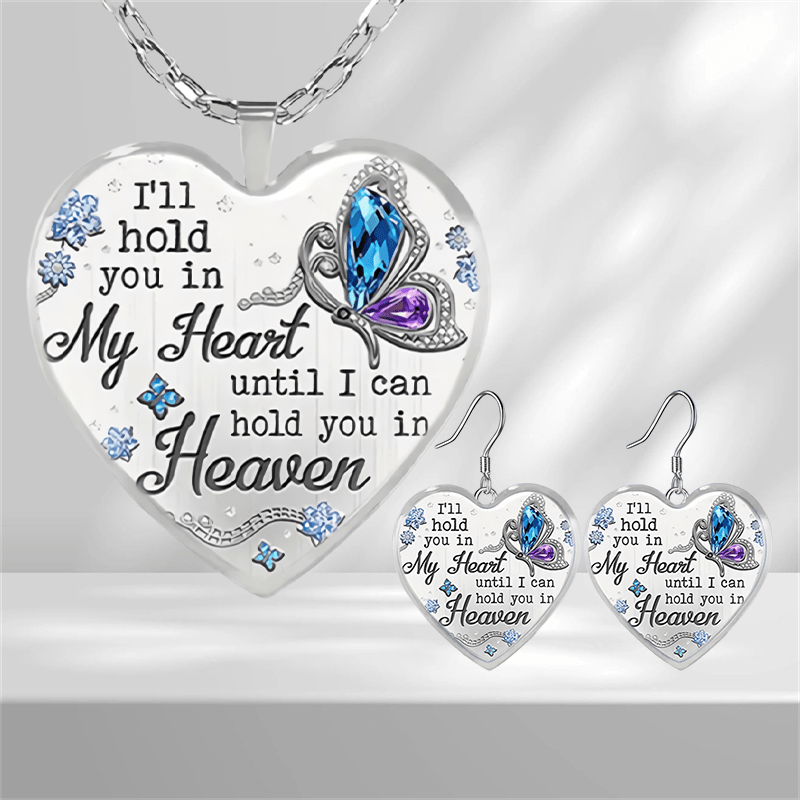 Gemstone Butterfly Glass Earrings - Heart Shaped Pendant