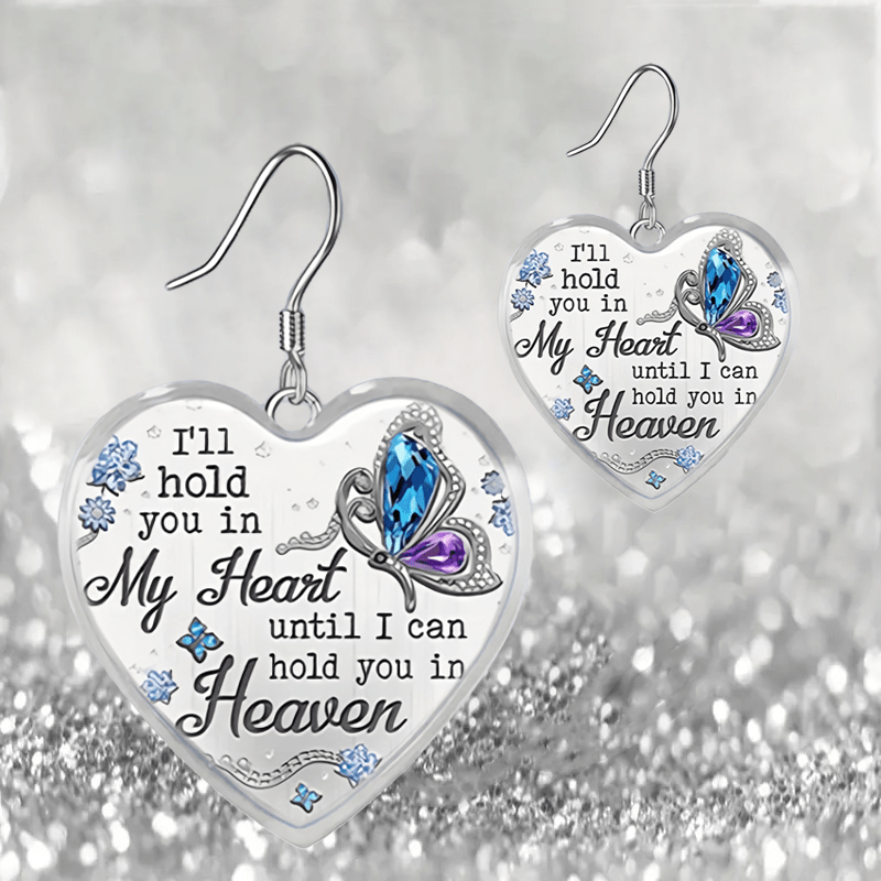Gemstone Butterfly Glass Earrings - Heart Shaped Pendant