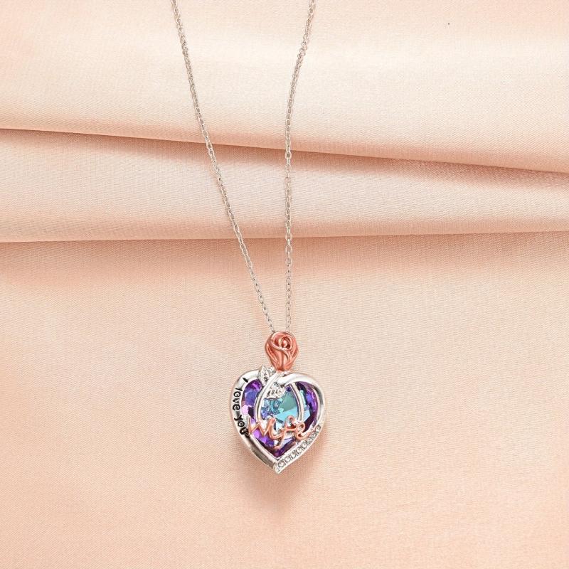 Pink Rose Pendant Necklace for Couples Anniversary Gift