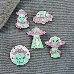 5pcs Astronaut Starry Sky Cats Enamel Pins Space Universe Brooches Lapel Backpac