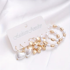6pcs Pearl Flower Earrings Set For Girlfriend