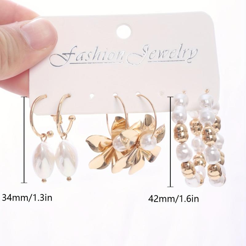 6pcs Pearl Flower Earrings Set For Girlfriend