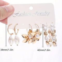 6pcs Pearl Flower Earrings Set For Girlfriend