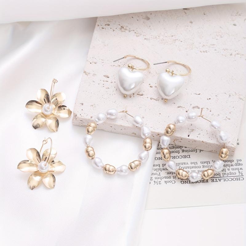 6pcs Pearl Flower Earrings Set For Girlfriend
