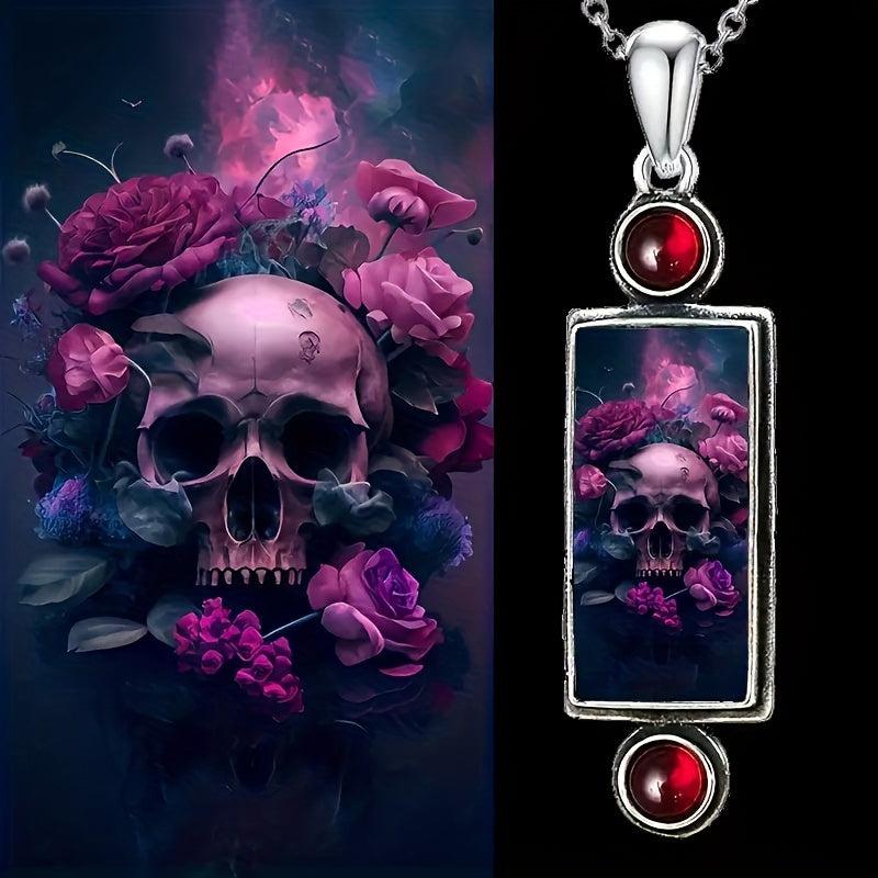 Skull Rose Pendant Necklace Gothic Jewelry For Women
