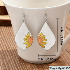 Boho Sunflower Leaf Dangle Earrings Silver Color
