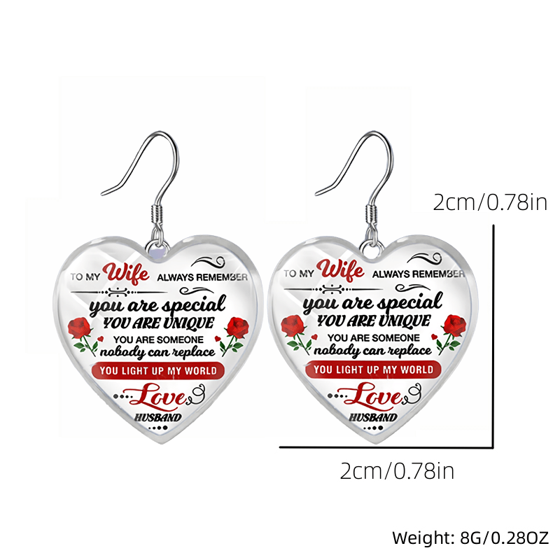 To My Wife Heart Shaped Glass Pendant Necklace Earrings Set