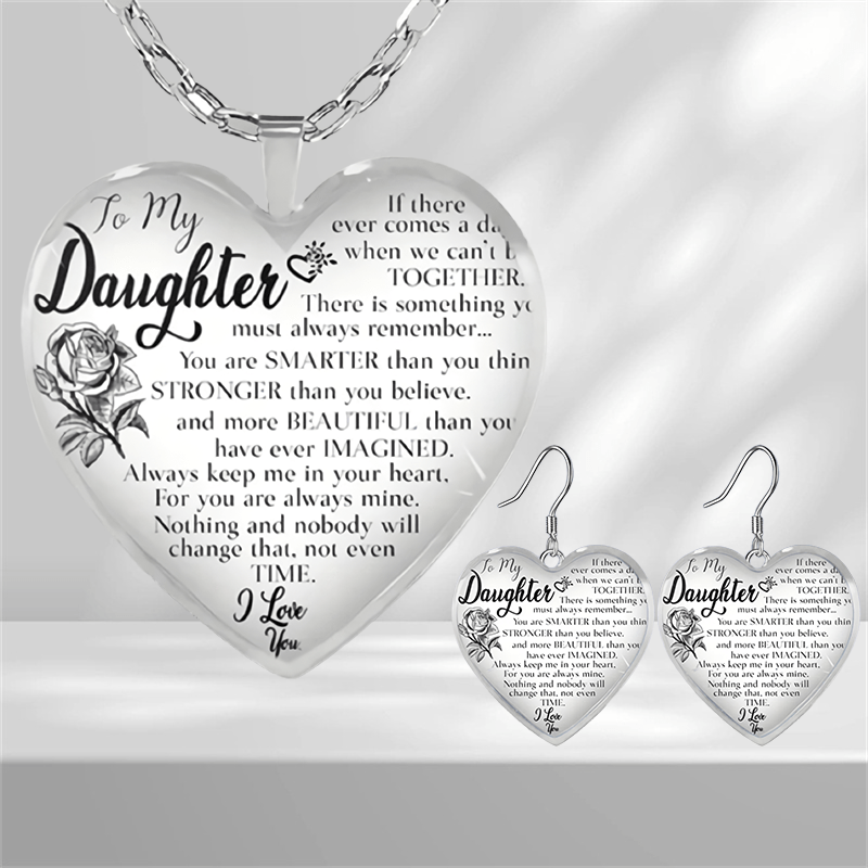 3pcs Rose Pattern Glass Pendant Necklace Earrings Set