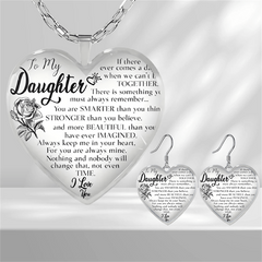 3pcs Rose Pattern Glass Pendant Necklace Earrings Set