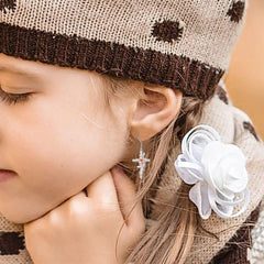 Light Pink Rose Cross Earrings For Women Girls