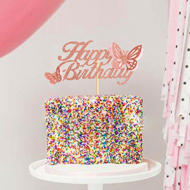 Rose Golden Happy Birthday Cake Topper