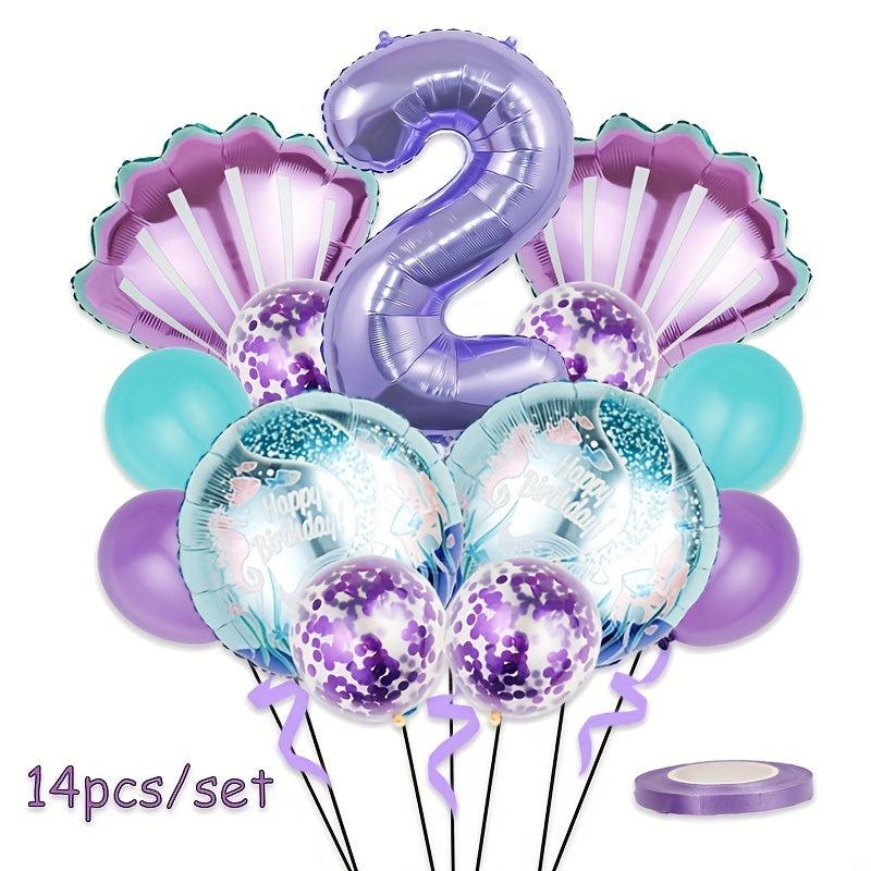 Mermaid Balloon Set Purple Number Balloon Shell Birthday Shower Party Decoration