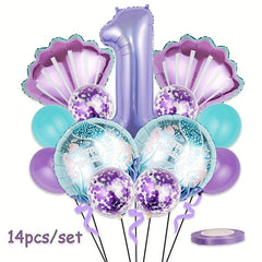 Mermaid Balloon Set Purple Number Balloon Shell Birthday Shower Party Decoration