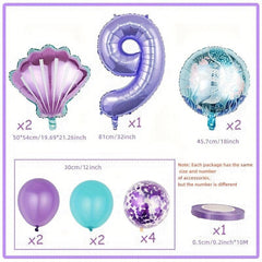 Mermaid Balloon Set Purple Number Balloon Shell Birthday Shower Party Decoration