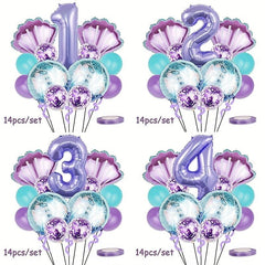 Mermaid Balloon Set Purple Number Balloon Shell Birthday Shower Party Decoration