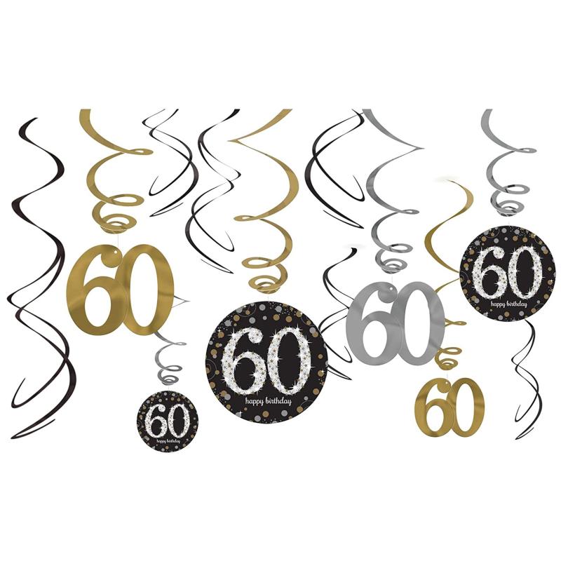 60th Birthday Spiral Hanging Decoration - Charming Party Accent