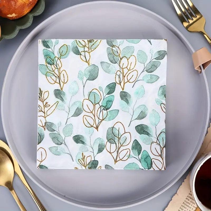 20pcs Disposable Green Leaves Guest Towels Paper Napkins for Home Party